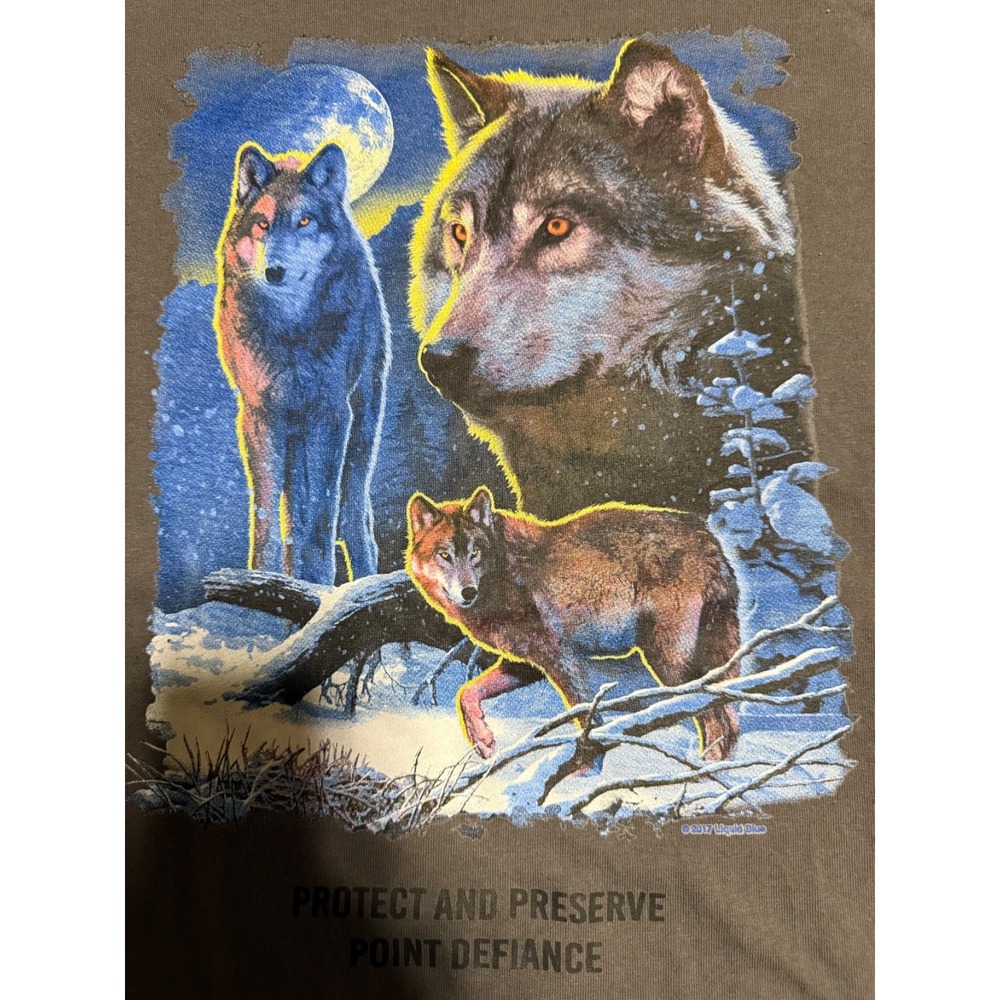 Liquid Blue Wolf Graphic T Shirt Men XL Point Defiance Zoo‎ 2017 Gray